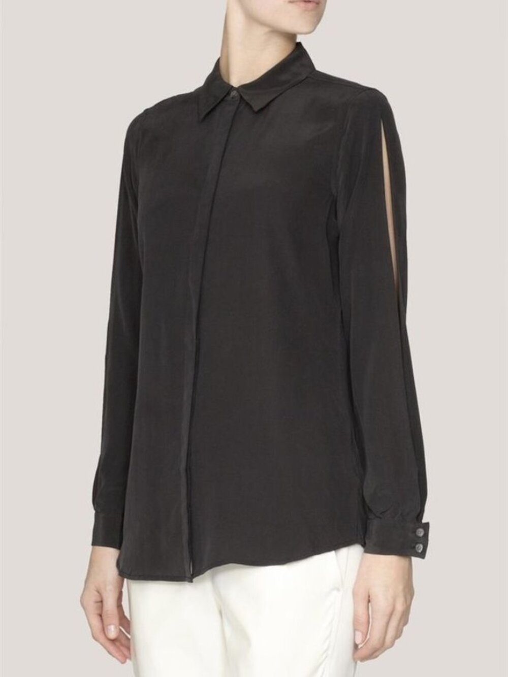 Equipment Parker black washed silk split sleeve blouse S